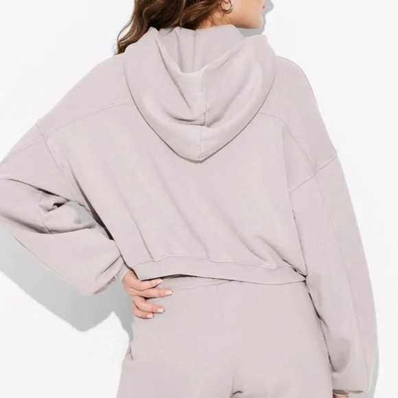 Wild Fable Cropped Oversized Hoodie With Balloon Sleeves 1/4 Zip Soft Fleece - Picture 2 of 6